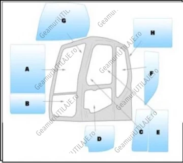 Geam utilaj Doosan / Parbriz utilaj Doosan DX 140W - 210W - 300 - 340 - 420 - 480 - 520