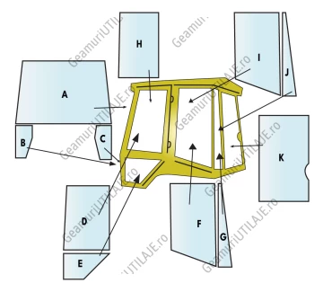 Geam utilaj JCB/ Parbriz utilaj JCB 2CX AIRMASTER (BONDED GLASS VERSION)