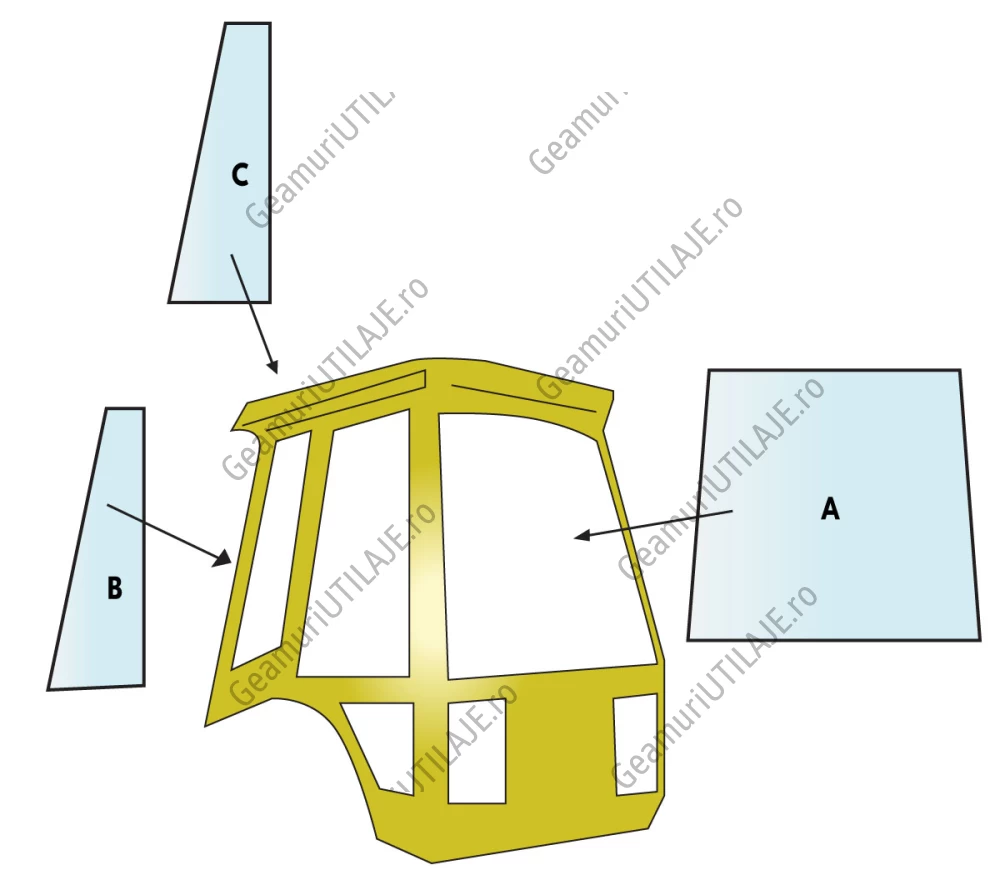 Geam utilaj JCB/ Parbriz utilaj JCB 3CX PROJECT 8 (RUBBER FITMENT)