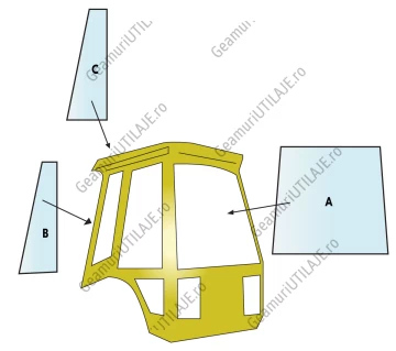 Geam utilaj JCB/ Parbriz utilaj JCB 3CX PROJECT 8 (RUBBER FITMENT)