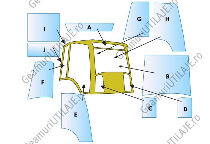 Geam utilaj / Parbriz utilaj Komatsu WB91R2 - WB93R2 - WB97R2