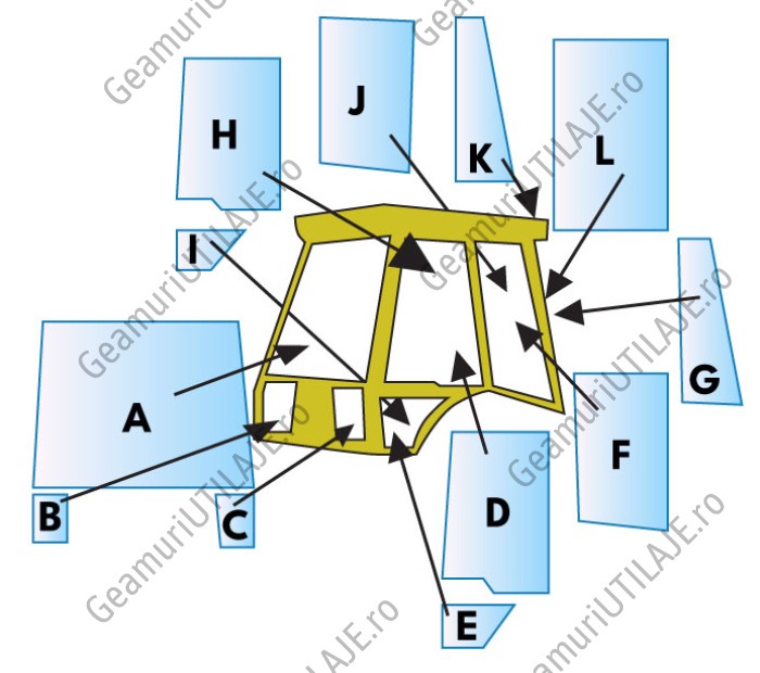 Geam utilaj JCB/ Parbriz utilaj JCB 3CX PROJECT 12-1