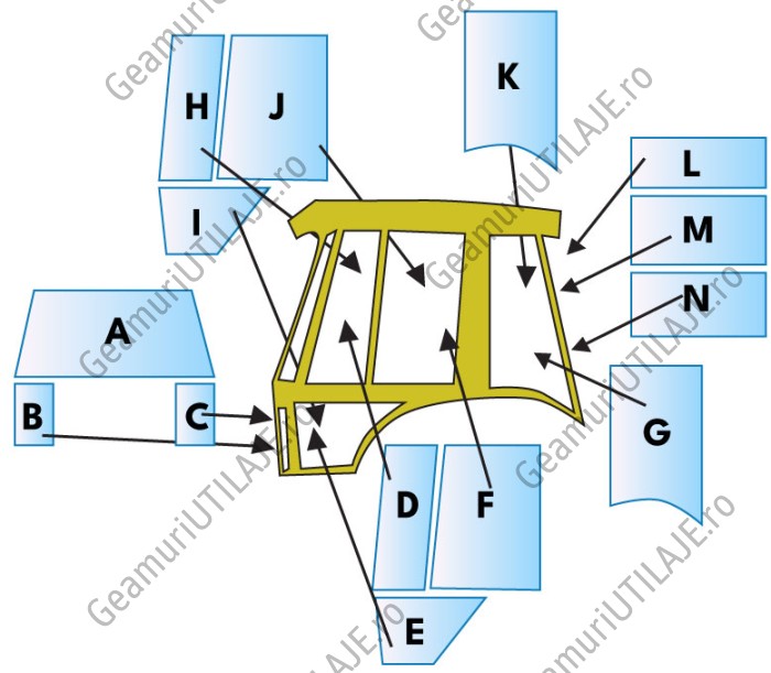 Geam utilaj Case / Parbriz utilaj Case 580K -SK - SLE