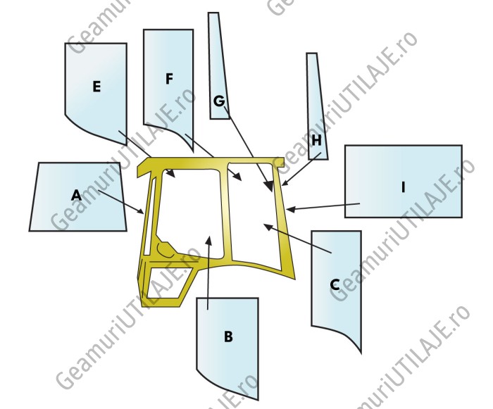 Geam utilaj Caterpillar / Parbriz utilaj Caterpillar  428 - 438  serie C