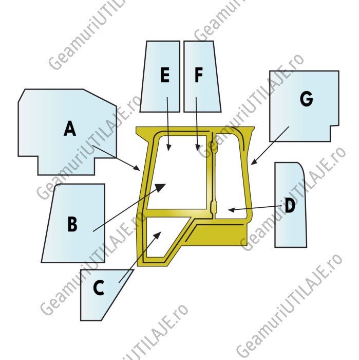 Geam utilaj JCB/ Parbriz utilaj JCB 1CX