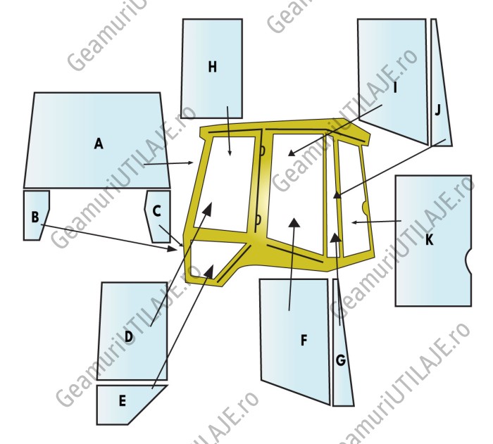 Geam utilaj JCB/ Parbriz utilaj JCB 2CX AIRMASTER (BONDED GLASS VERSION)