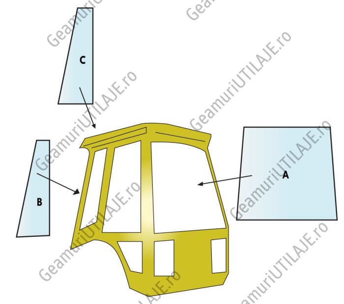 Geam utilaj JCB/ Parbriz utilaj JCB 3CX PROJECT 8 (RUBBER FITMENT)