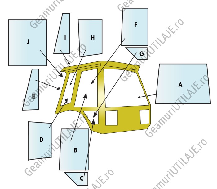 Geam utilaj JCB/ Parbriz utilaj JCB 3CX PROJECT 8 (BONDED)