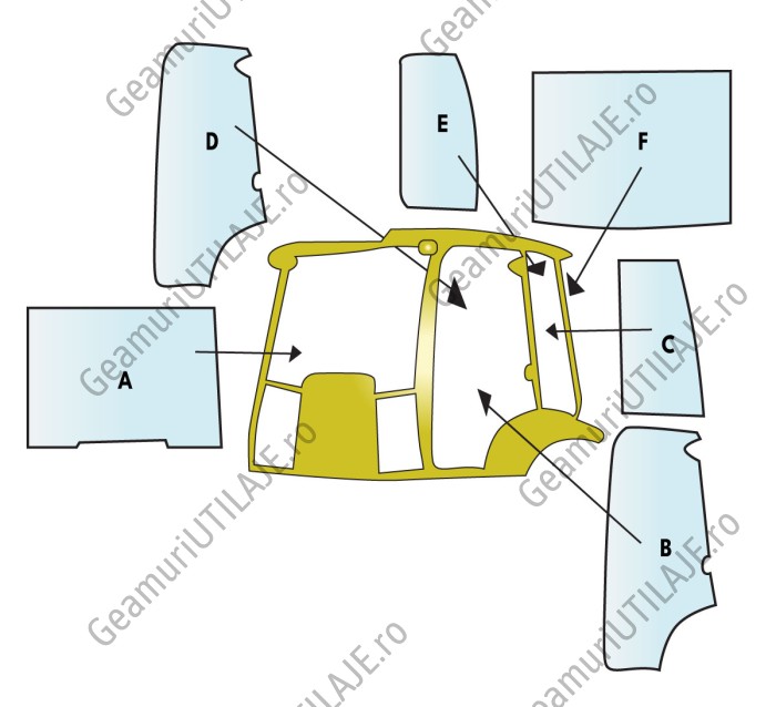 Geam utilaj / Parbriz utilaj Komatsu WB91R5 - WB93R5 - WB97R5