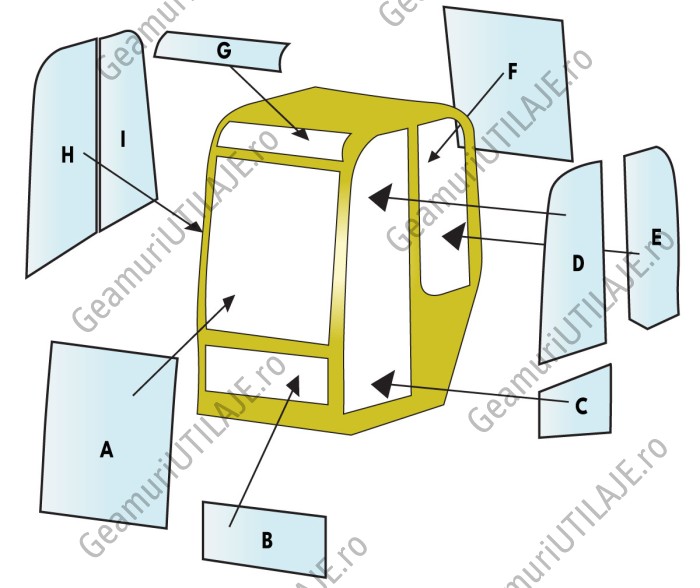 Geam utilaj Fermec / Parbriz utilaj Fermec 123 - 128 - 131 - 135 - 150