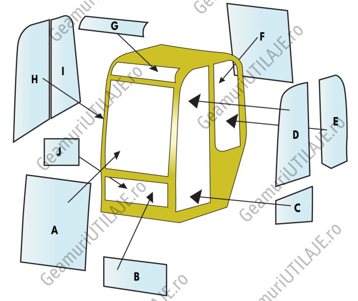 Geam utilaj/ Parbriz utilaj Pel Job EB150 -  200 - 250 - 300