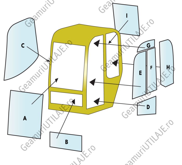 Geam utilaj Hitachi / Parbriz utilaj Hitachi ZAXIS ZX70 - 80 - 135 - 225US